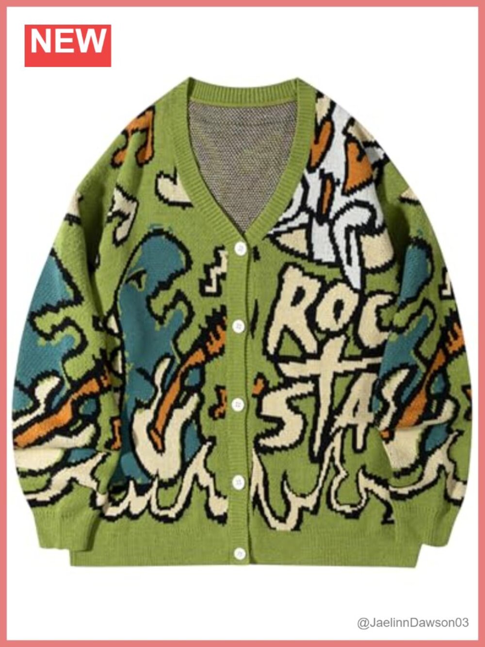 Kissonic Knitted Dinosaur Cardigan Button Down Loose Fit Fall Sweater